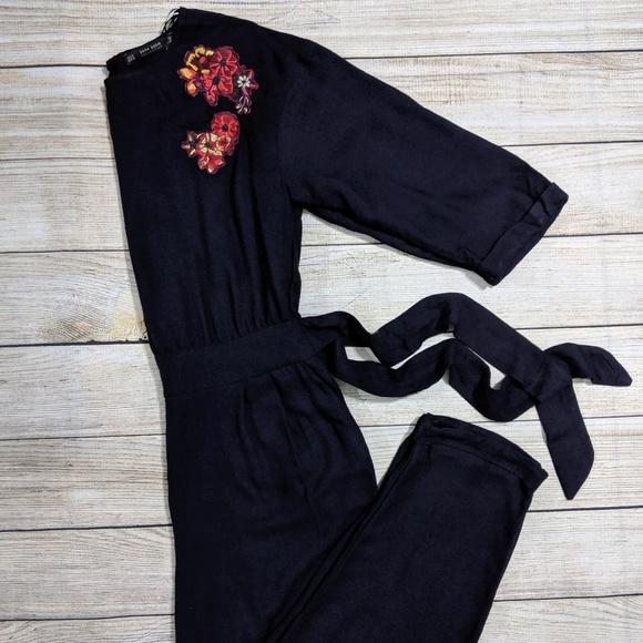 Zara Pants - Zara Navy Blue Embroided Jumpsuit
